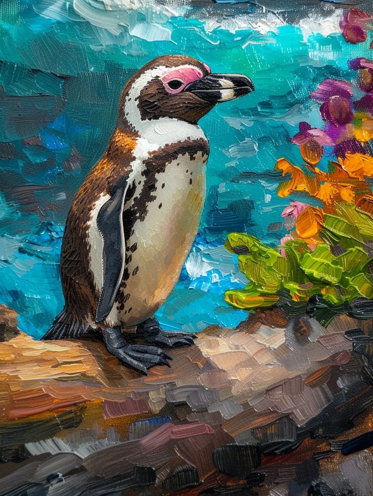 Galapagos Penguin Paradise Harbor Colour Block Painting 4