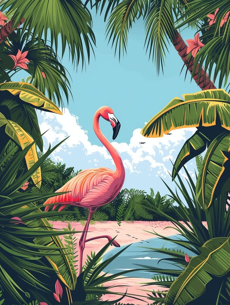 Greater Flamingo Portugal Tropical Illustration 1