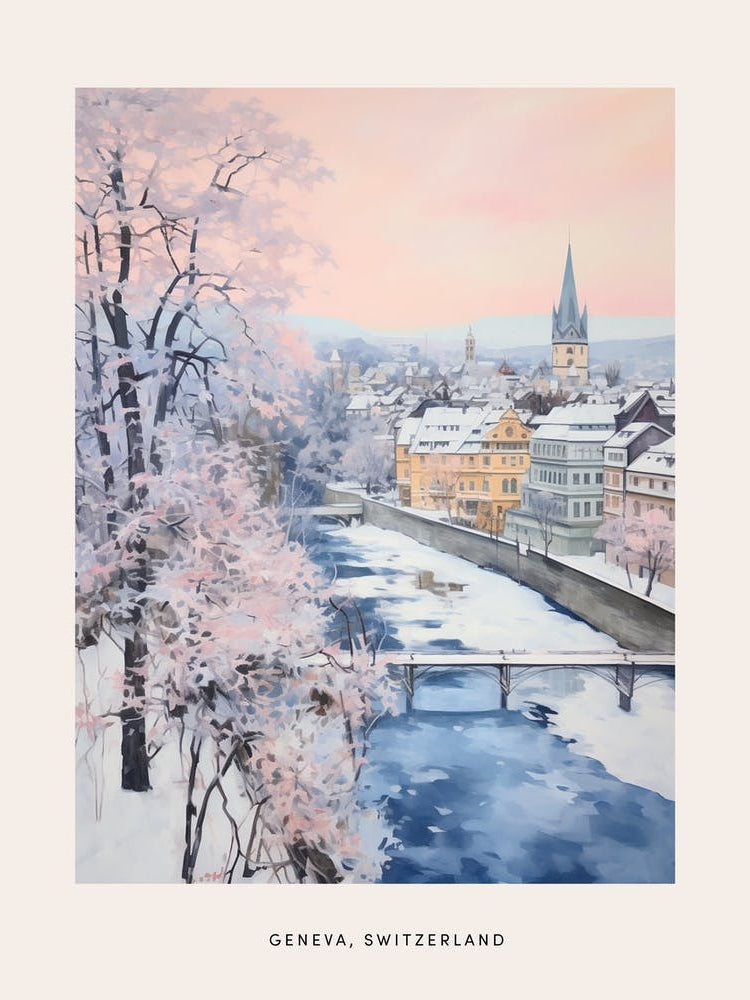Dreamy Winter Painting Poster Geneva Switzerland 2