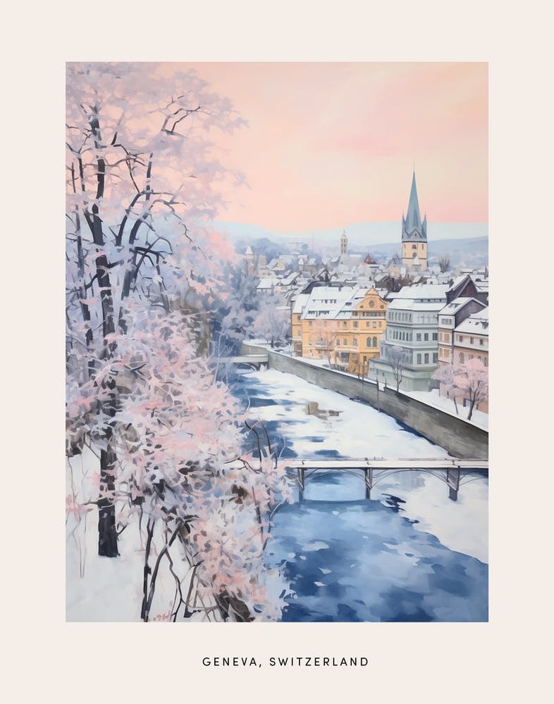 Dreamy Winter Painting Poster Geneva Switzerland 2