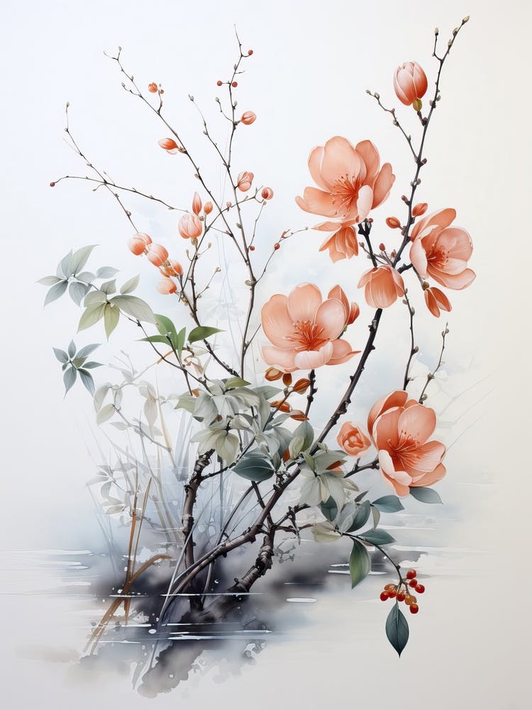 Cherry Tree, Japanese Brush Painting, Ukiyo E, Minimal 4