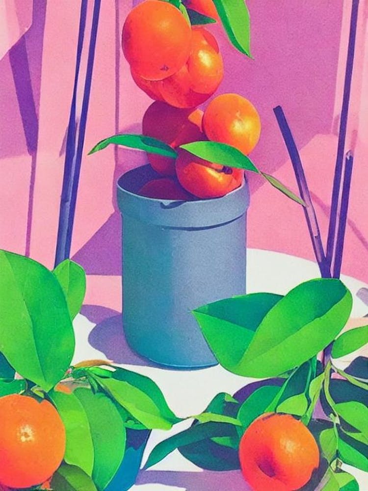 Tangerine Risograph Retro Poster Fruit
