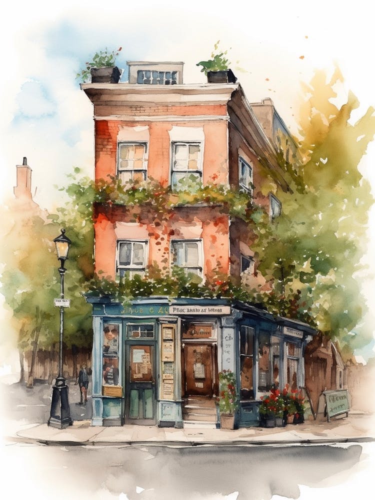 Greenwich Village Neighborhood, Watercolour 1