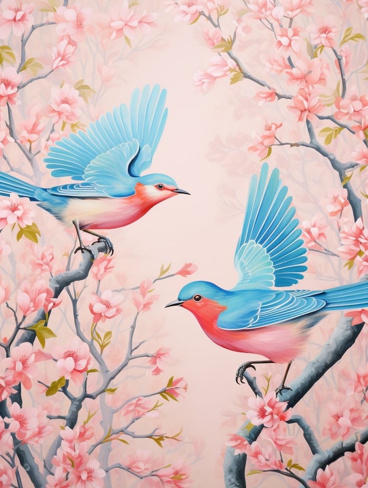 Vintage Japanese Inspired Bird Print Eastern Bluebird 2