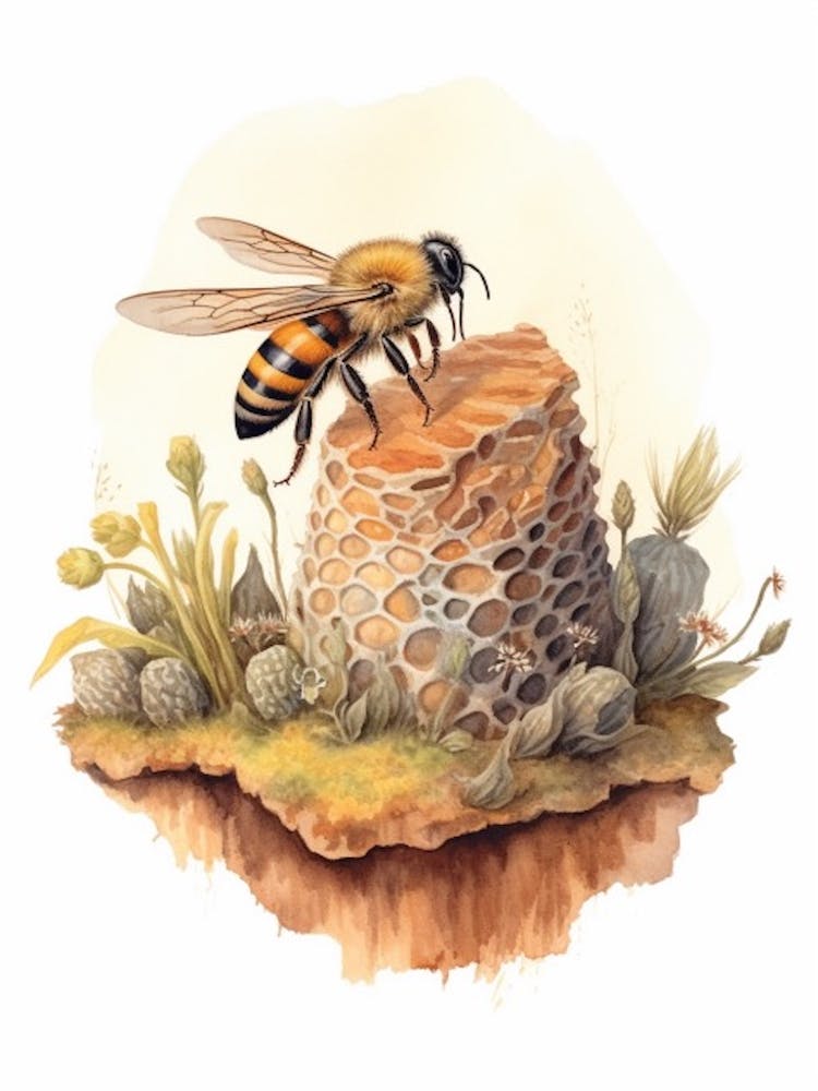 Chocolate Mining Bee Beehive Watercolour Illustration 4