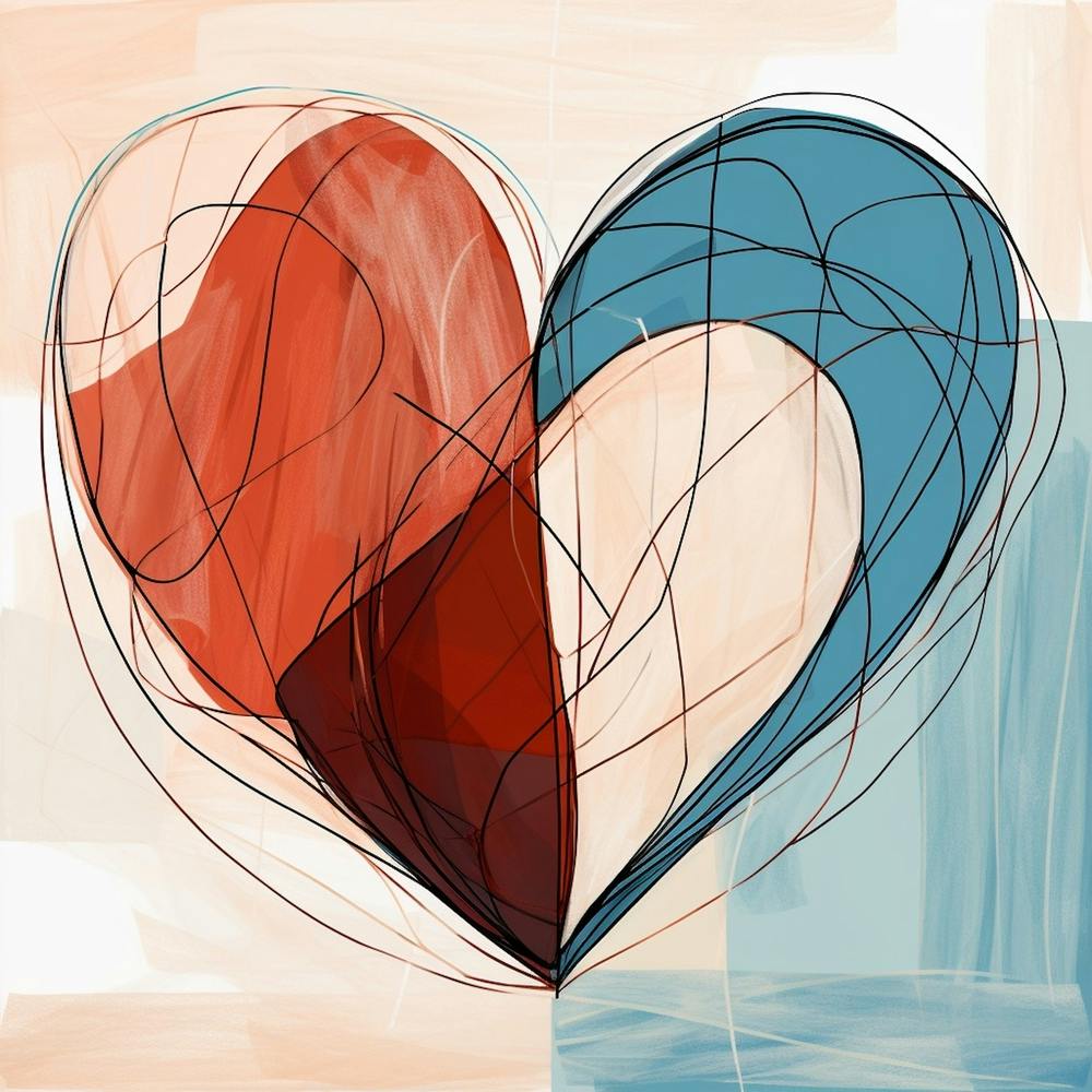 Heart Doodle Sketch Blue & Orange 2