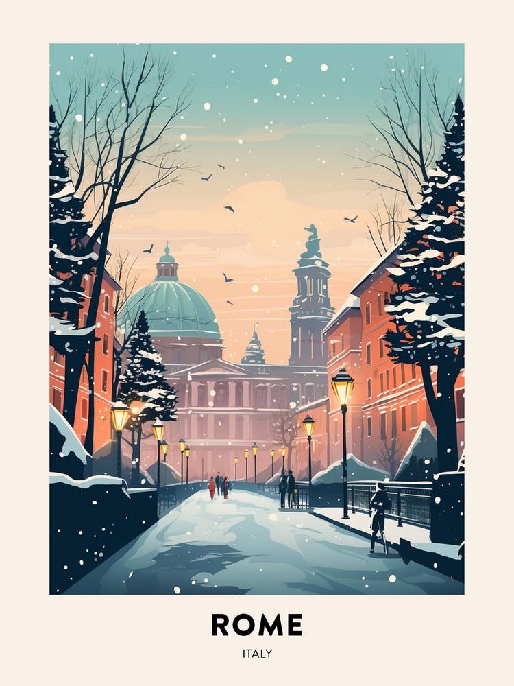 Winternacht Reiseplakat Rom Italien 1