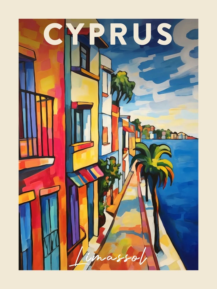 Limassol Chypre 3 Peinture Fauviste Affiche de voyage