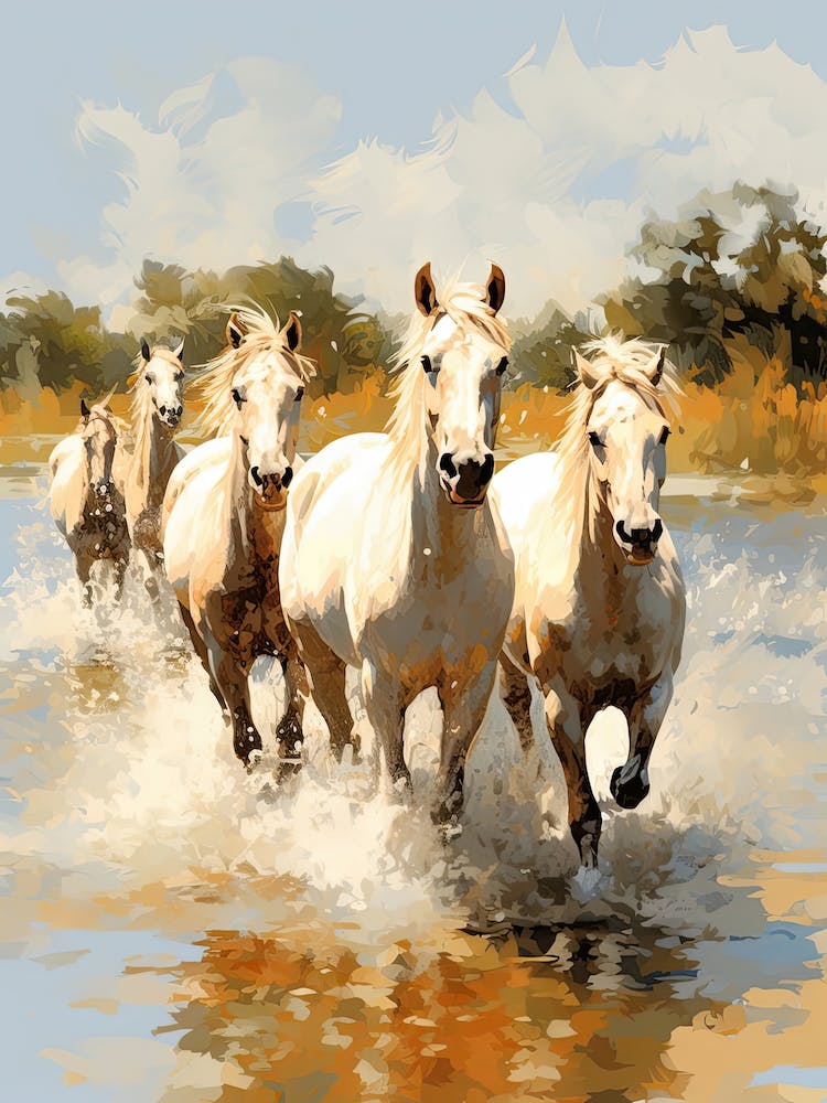 Horses Painting In Camargue, France 1