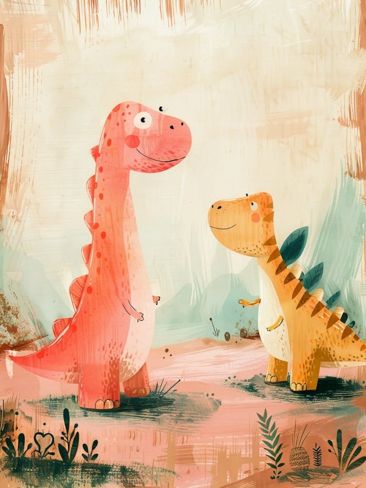 Watercolour Storybook Dinosaur Friends Painting