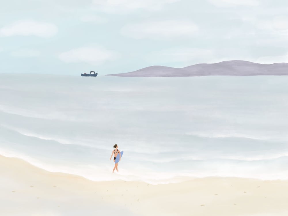 Surf Lady On The Beach By the Sea