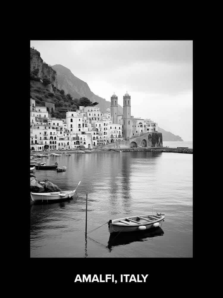 Poster Of Amalfi, Italy, Mediterranean Black And White Photography Analogue 3