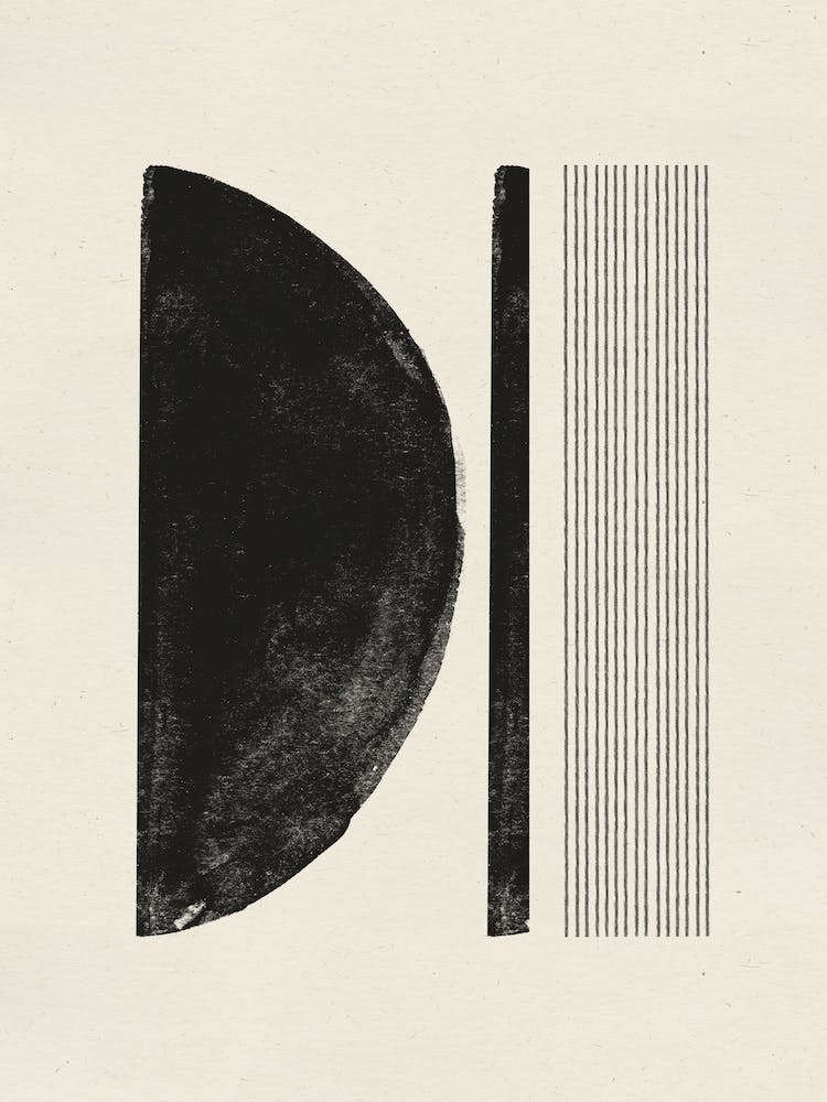 Minimalist Geometric Line, Moon Object, Neutral Color, Watercolor Black Neutral Painting