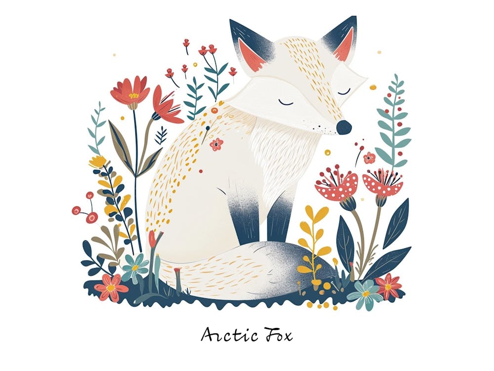 Little Floral Arctic Fox 4 Poster
