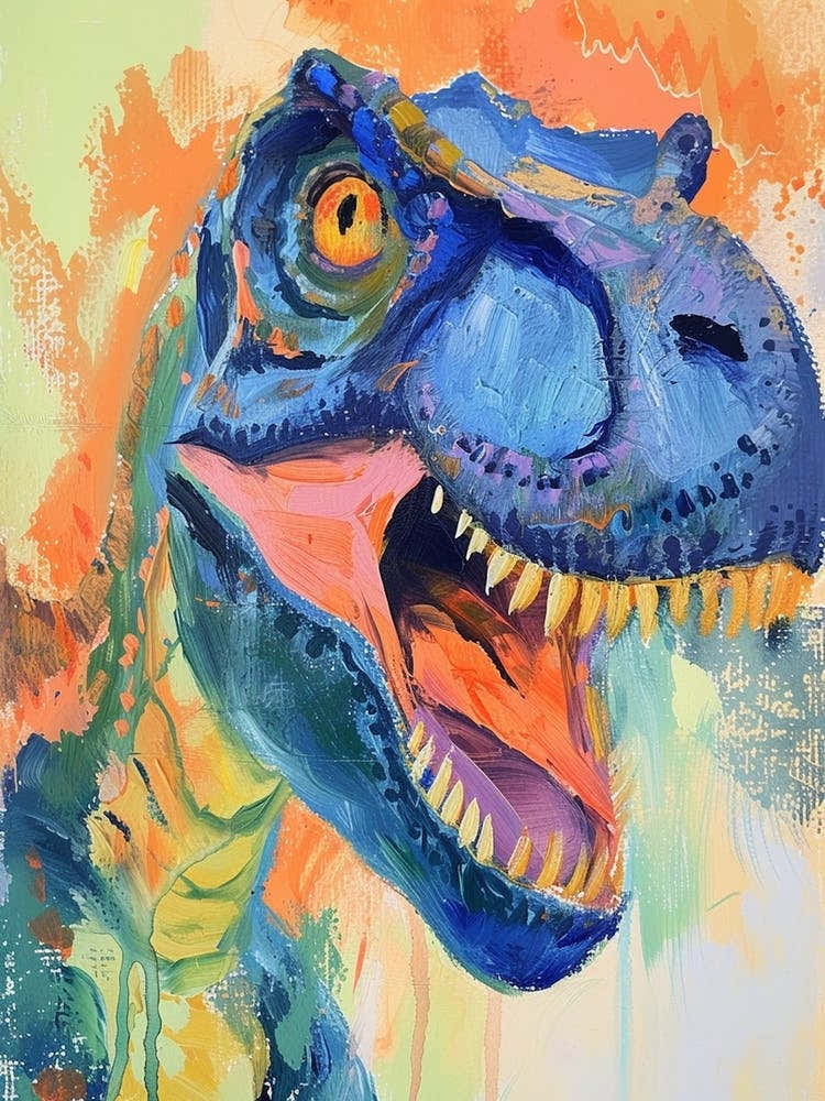 Bright Pastel Brushstroke Blue Dinosaur