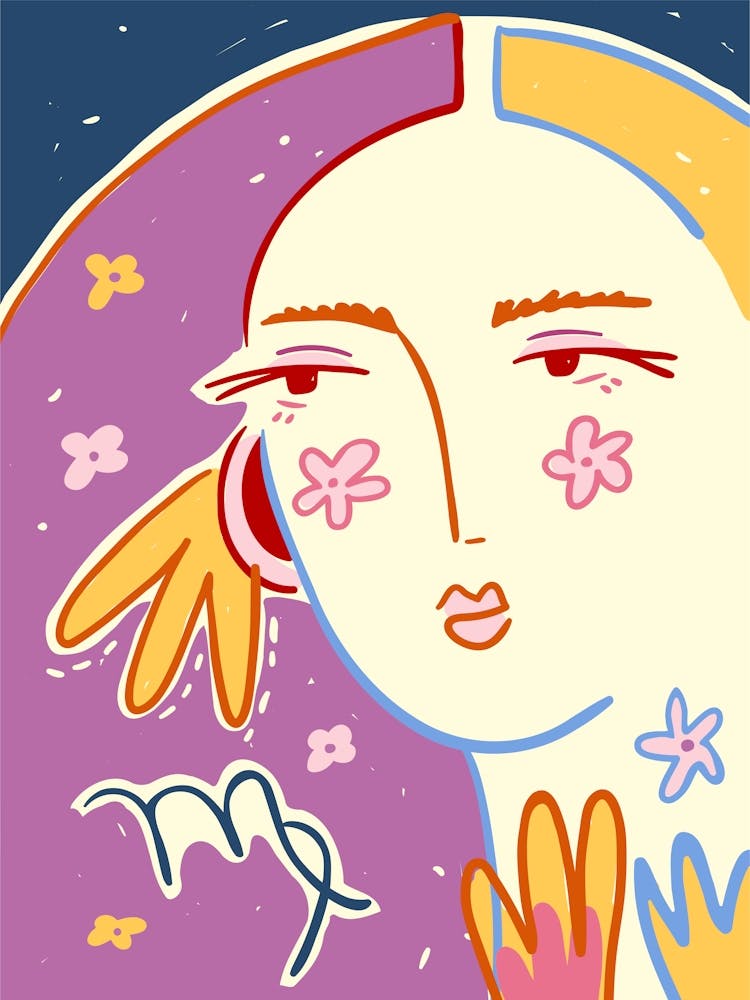 Virgo Zodiac sign, Horoscope, Astrology, Retro poster, Abstract woman art, Surreal