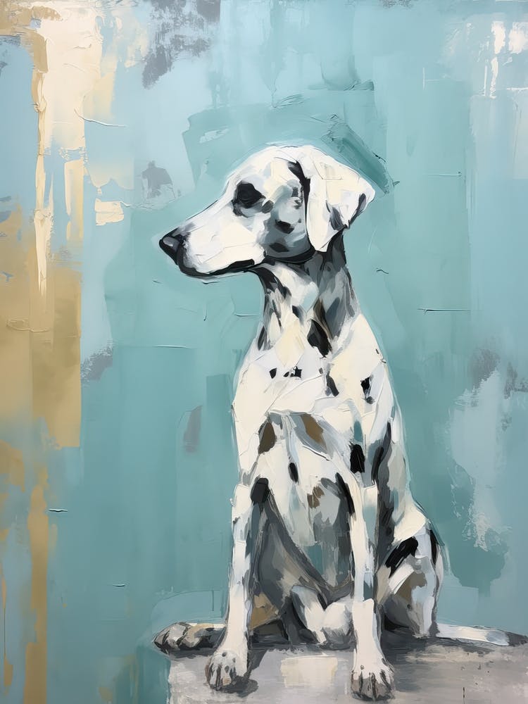 Dalmatian Dog, Painting In Light Teal And Brown 2