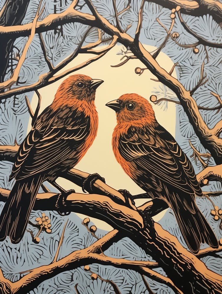 Art Nouveau Birds Poster Finch 4