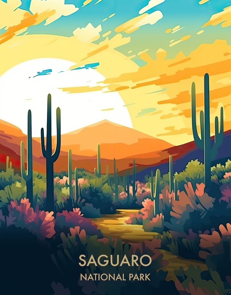 Saguaro National Park Travel Poster Illustration Style 1