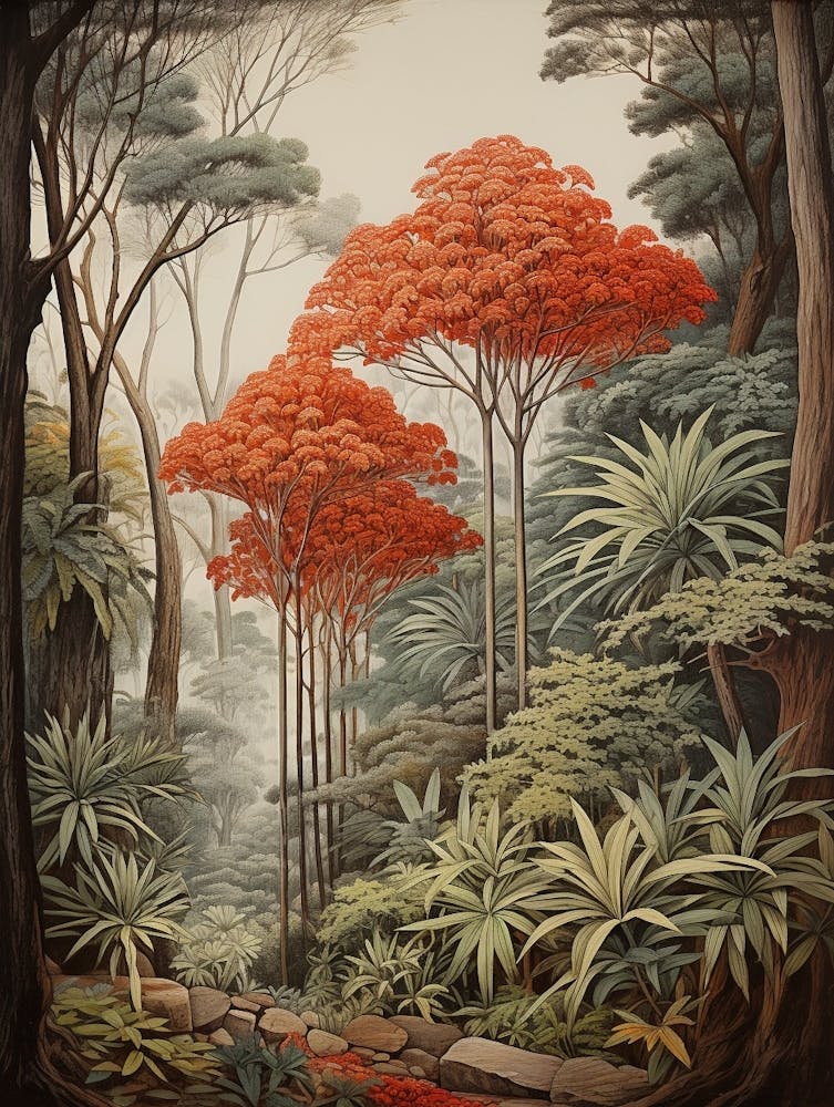 Vintage Jungle Botanical Illustration Jungle Flame 1