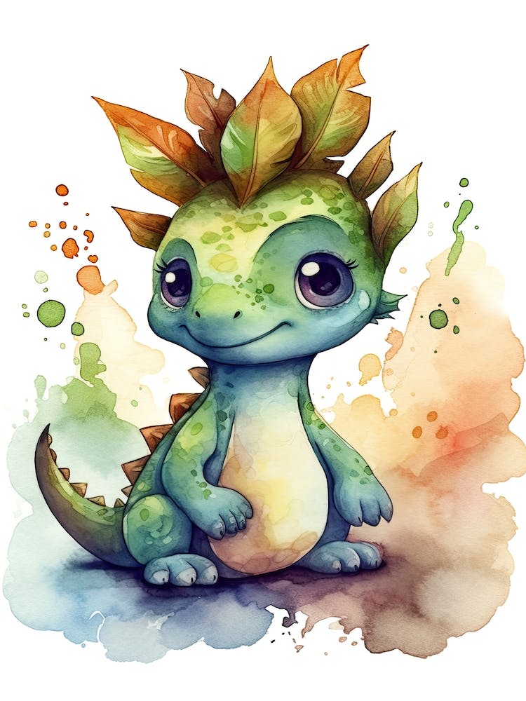 Aucasaurus Cute Dinosaur Watercolour 4