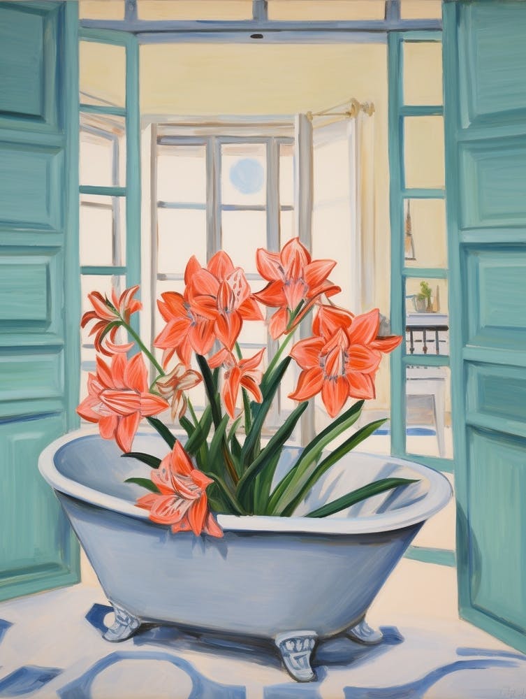 A Bathtube Full Of Amaryllis In A Bathroom 1