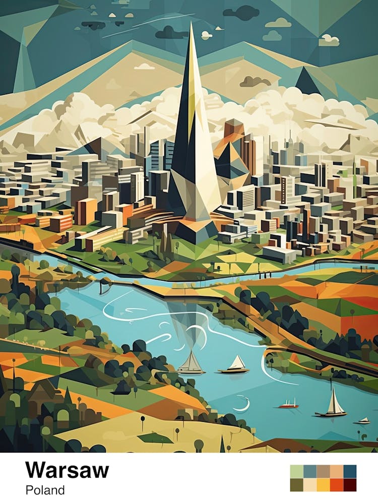 Warsaw, Poland, Geometric Illustration 3 Poster
