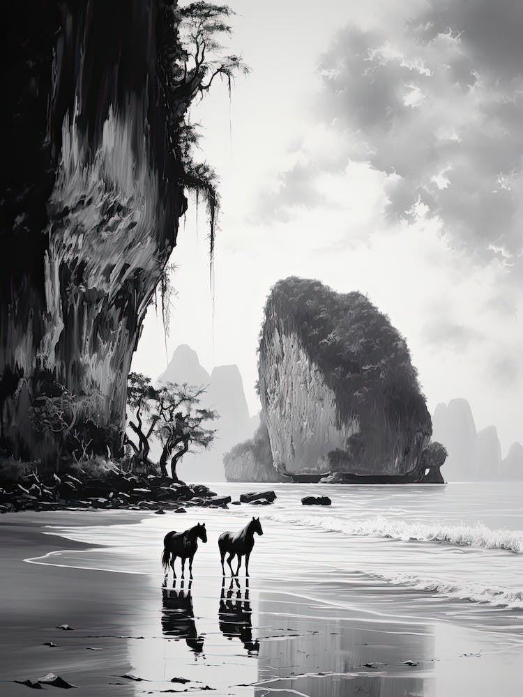 A Horse Oil Painting In Railay Beach, Thailand, Portrait 3