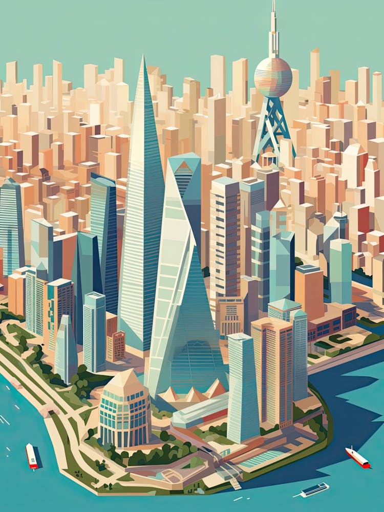 Shanghai, China, Geometric Illustration 2