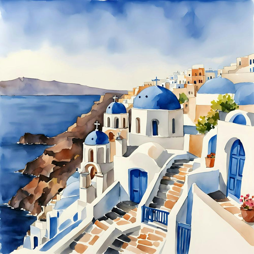 Santorini Greece Watercolor 3