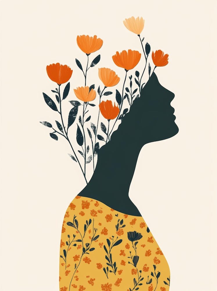 Silhouette Of A Woman With Flowers 12