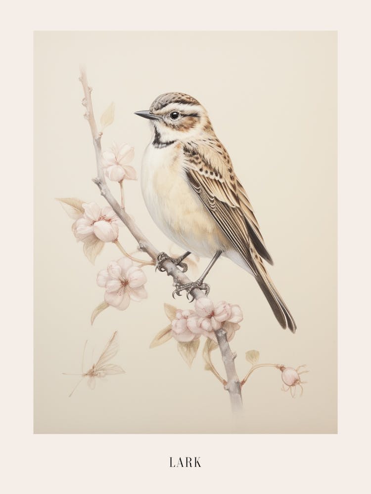 Vintage Bird Drawing Lark 1 Poster