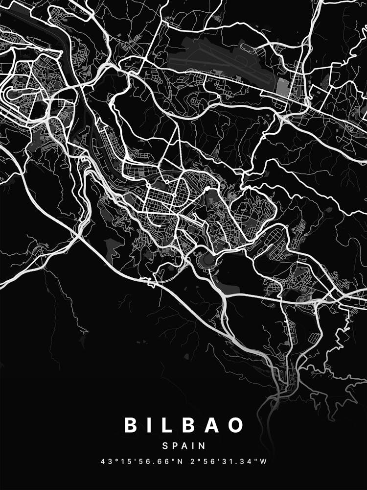 Bilbao Spain Black Map 1