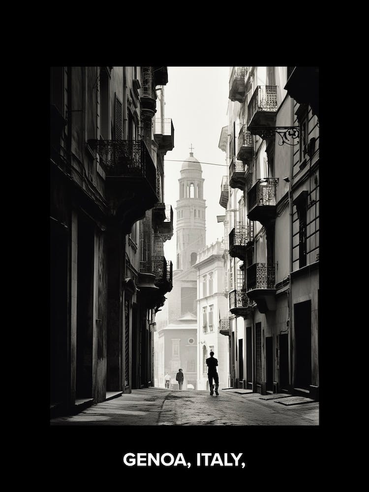 Poster Of Genoa, Italy,, Mediterranean Black And White Photography Analogue 1