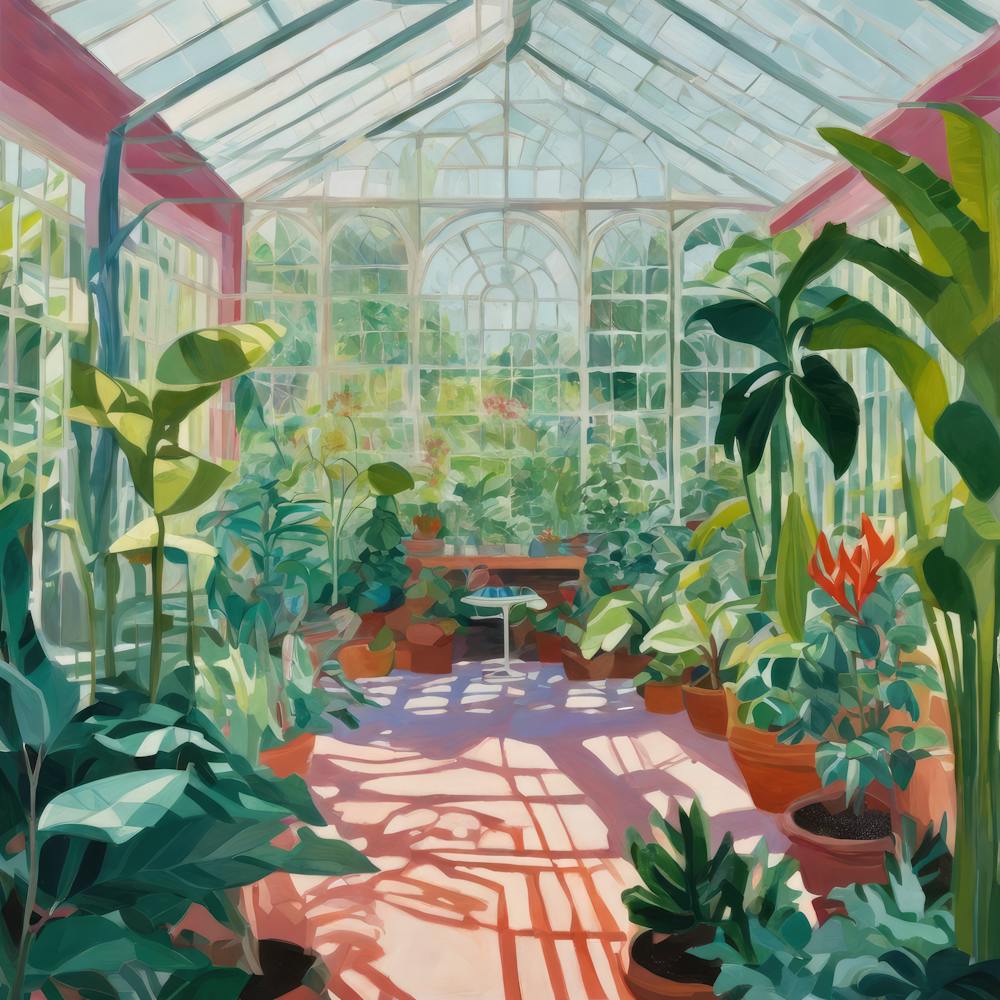 Botanical Greenhouse Series in Style of David Hockney 2