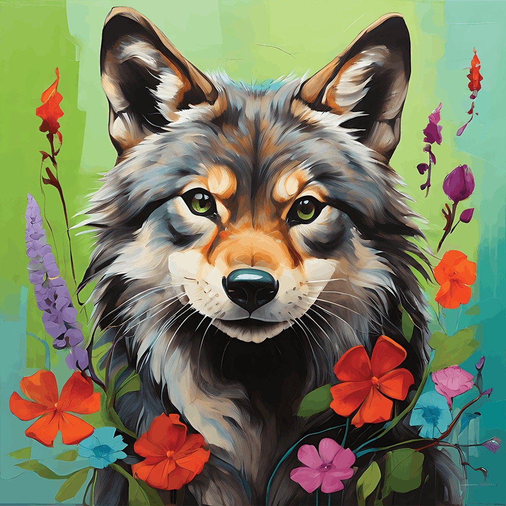 Wolf In Flowers   