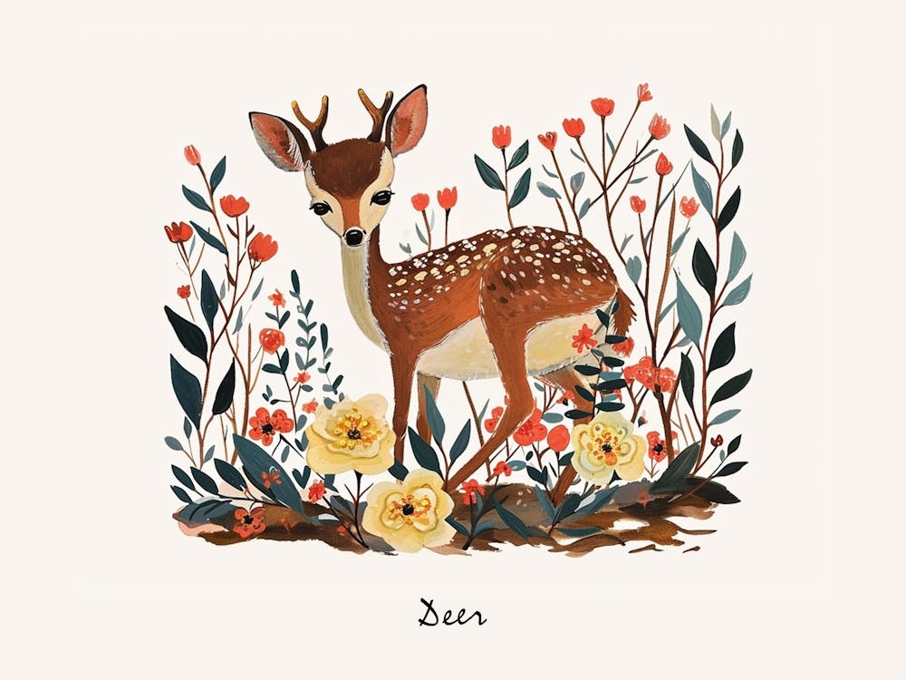 Little Floral Deer 3 Poster