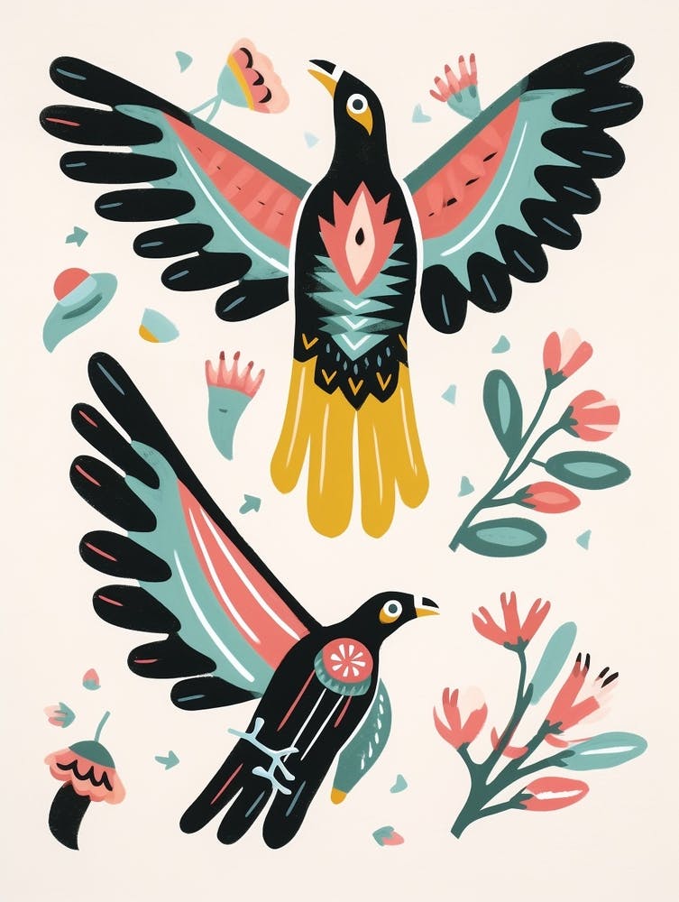 Vogelgemälde im Folk-Stil Geier 2