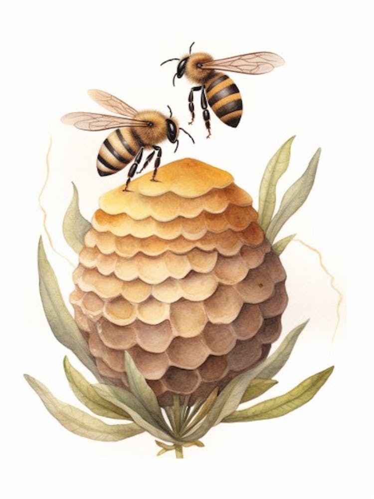 Common Carder Bee Beehive Watercolour Illustration 3