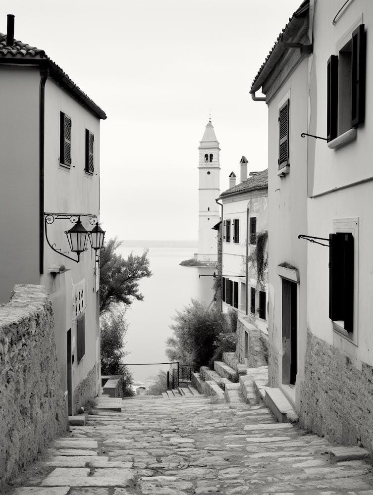 Rovinj, Croatia, Black And White Old Photo 1