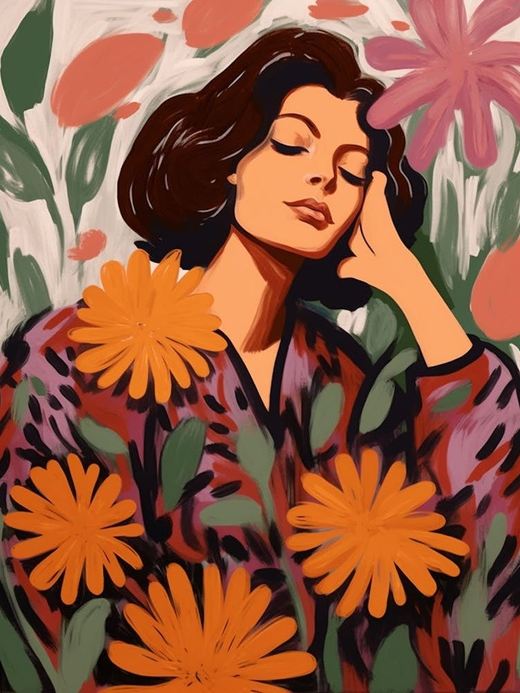 Woman With Autumnal Flowers Cineraria 2