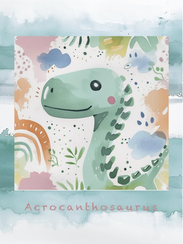Cute Acrocanthosaurus Dinosaur Watercolour Style 3 Poster