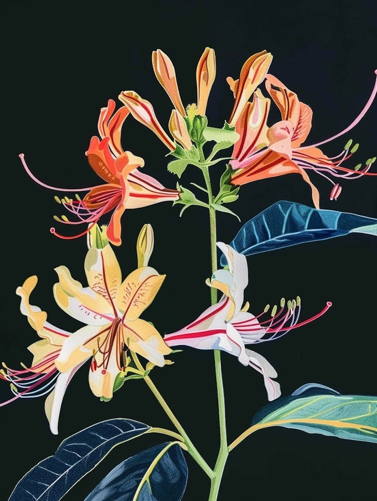 Neon Flowers On Black Honeysuckle 1