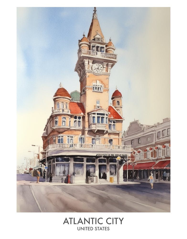 Atlantic City 2 Watercolour Travel Poster