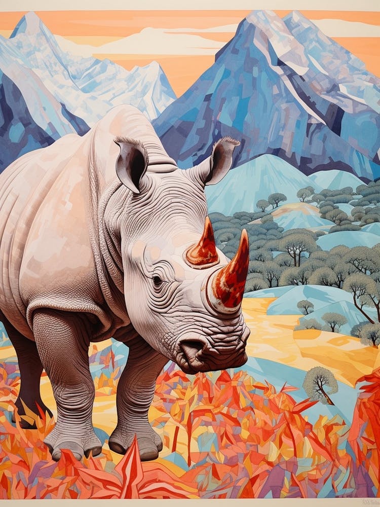 Rhino With Flowers & Plants 10