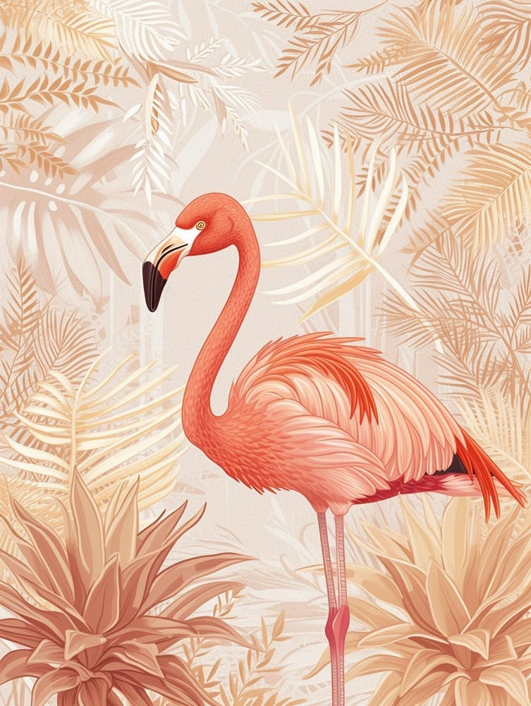 Zwergflamingo und Bromelien Minimalistische Illustration 1