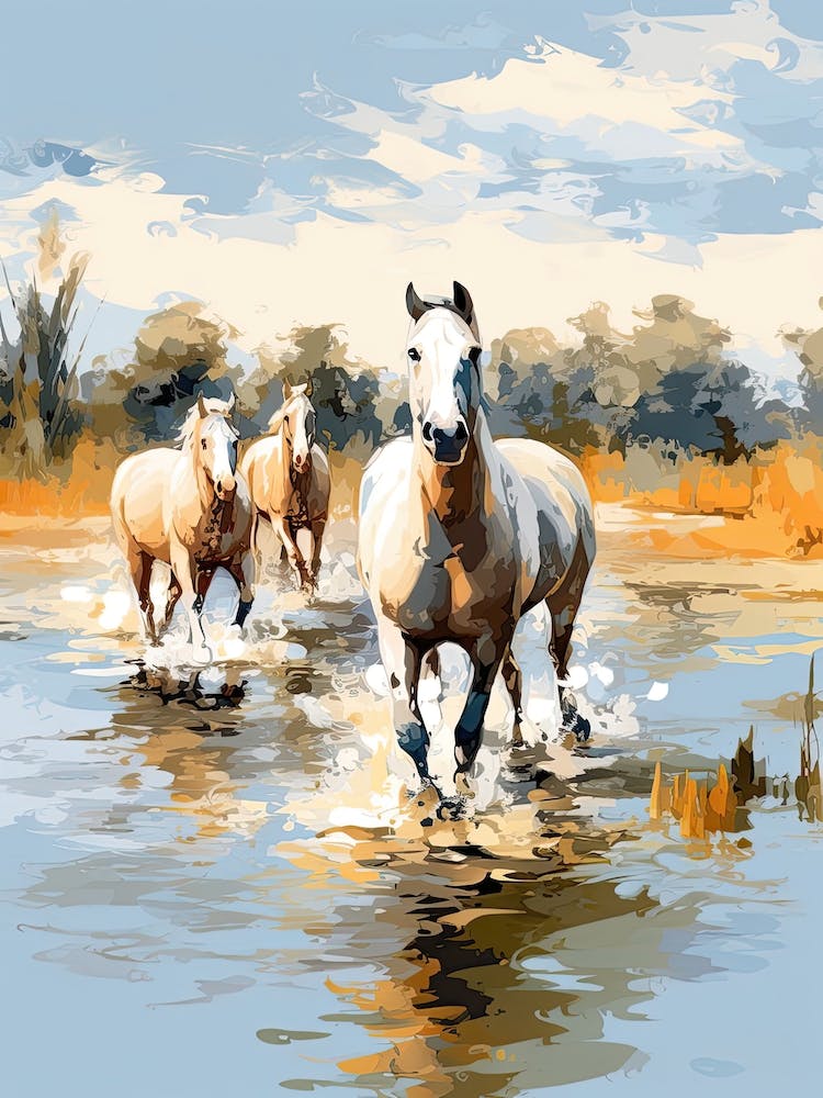 Horses Painting In Camargue, France 3