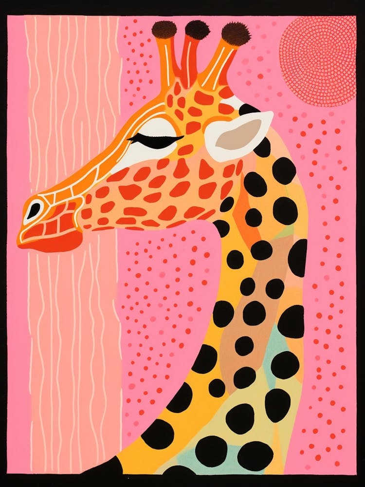 Pink Orange Giraffe Portrait Patterns 2