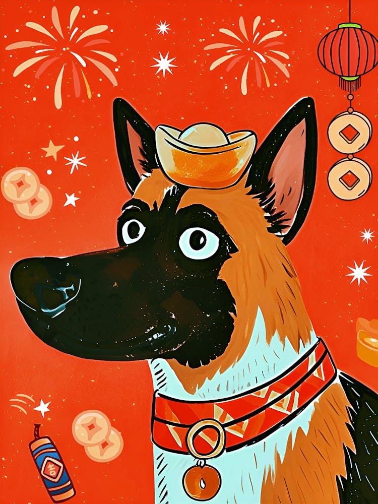 German Shepherd in Chinese New Year