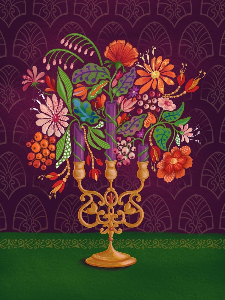 floral candlestick purple